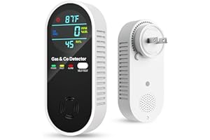 VILFET Carbon Monoxide Detectors & Natural Gas Detector, 4-in-1 Carbon Monoxide Detectors Plug in, Gas Leak Detector with Dual Alarms, Temperature & Humidity Sensor for Home, RV Essentials, Black, 1 Pack