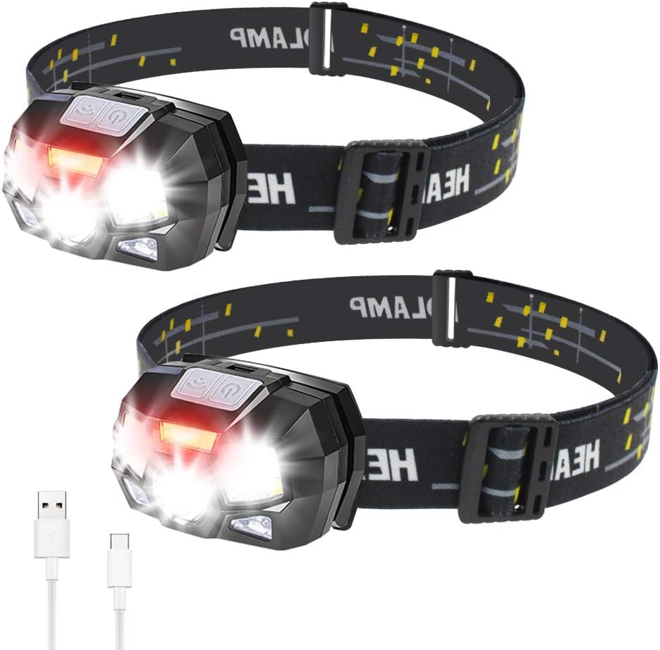 2Pack LED Headlamp Flashlight, Rechargeable LED Headlights, Super-Bright Waterproof Head Torch with Red Light and Motion Sensor, 5 Lighting Modes Work Head Lamp for Running, Camping, Fishing, Hiking - - 
