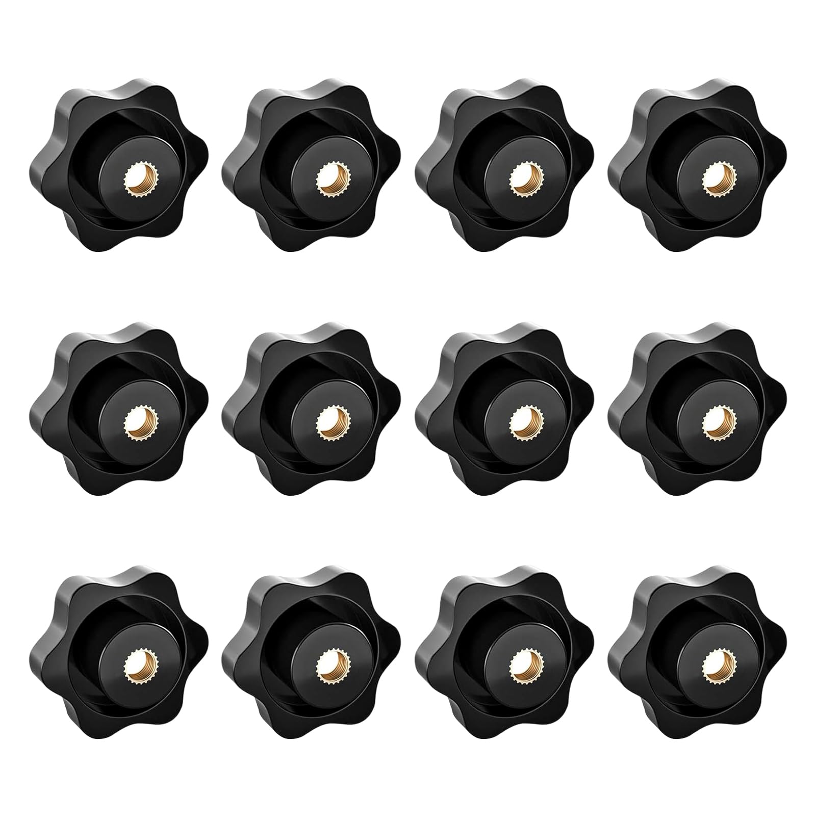 JJWNMLL 12PCS Clamping Screw Knob Star M6-outer Diameter 38 Thumb Bolts Thread Replacement Star Hand Knob Tightening, Black Grip (M6-outer diameter 38)