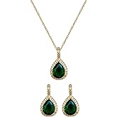 Naturepernulo Emerald Green Crystal Jewelry Set for Women Emerald Teardrop Necklace Earrings Jewelry Set for Wedding Bride Bridesmaids
