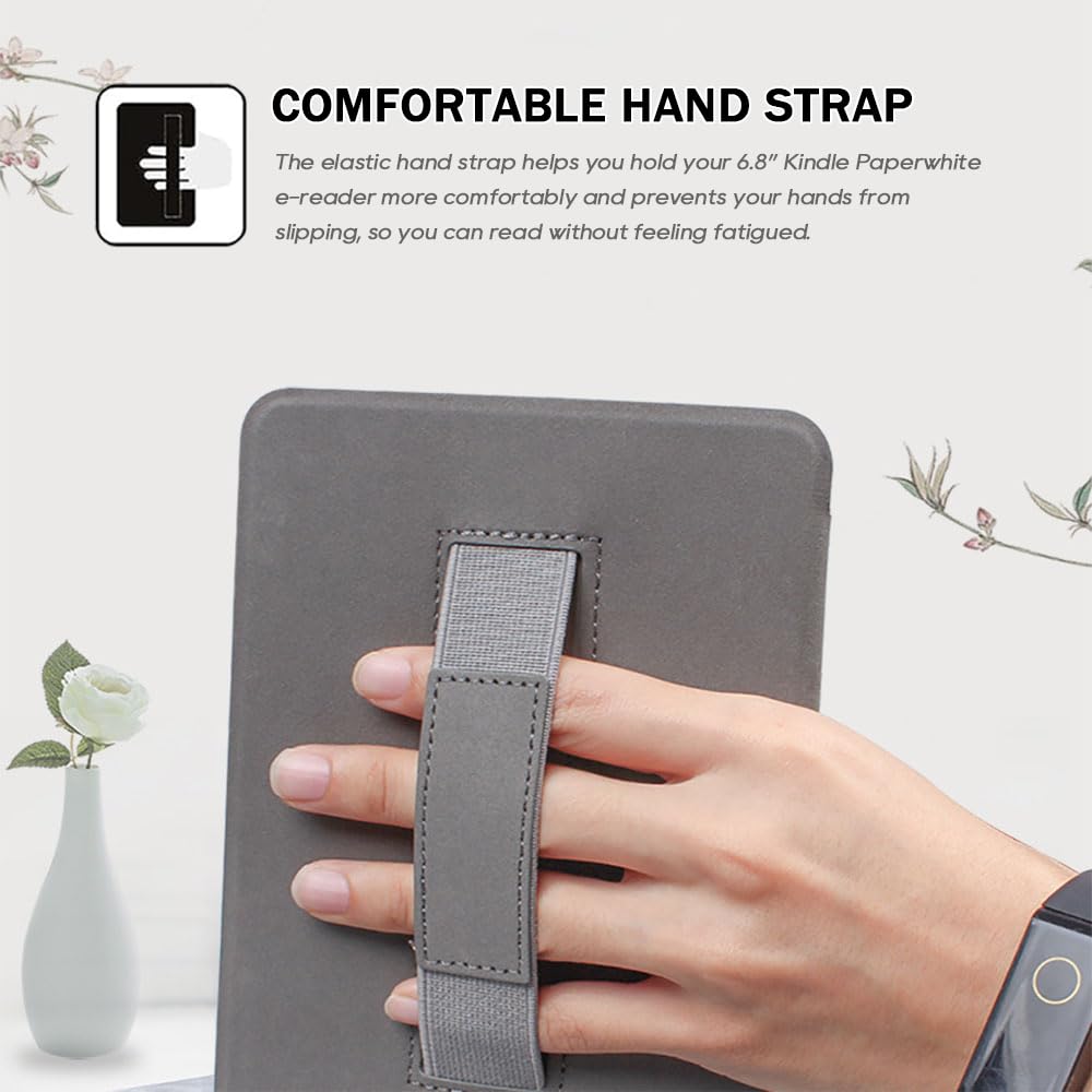 SCSVPN Case for 6.8'' Kindle Paperwhite 11th Generation-2021 & Kindle Paperwhite Signature Edition - Ultra Slim Premium Durable PU Leather Smart Cover with Hand Strap - Auto Sleep/Wake, Colorful Red