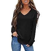 EasyGala Womens V Neck Hoodies Lightweight Drawstring Sweatshirts Casual Loose Pullover Fall Long Sleeve Hooded Top 2026