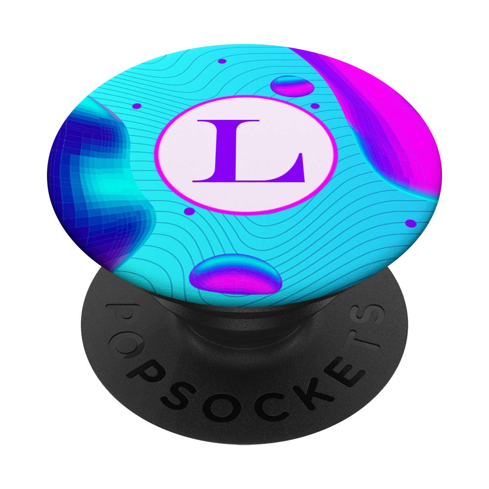 Cell Phone Pop Up Grip Holder,Teal Blue Purple Pink Letter L PopSockets Swappable PopGrip
