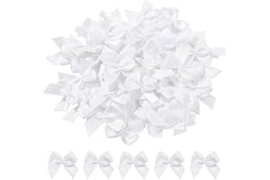 yoyokid 50 Pcs 1" Mini Satin Ribbon Bows, Tiny Crafts Bows Decoration for DIY Cheer Pins Clothespins Hair Accessories Wedding Gift Box Ornament, White