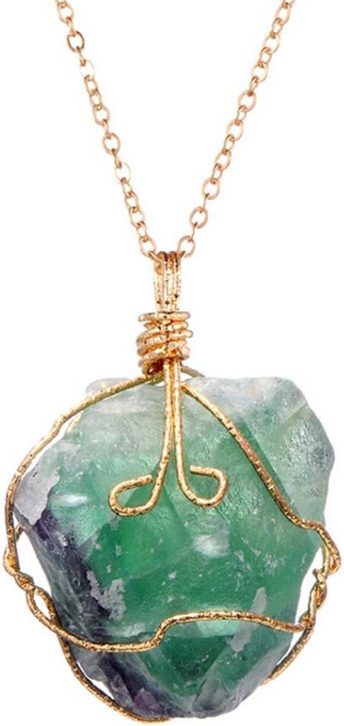 Keyuefa Rainbow Stone Pendant Necklace,Big Promotion! Natural Crystal Chakra Rock Necklaces Quartz Pendants (Green)