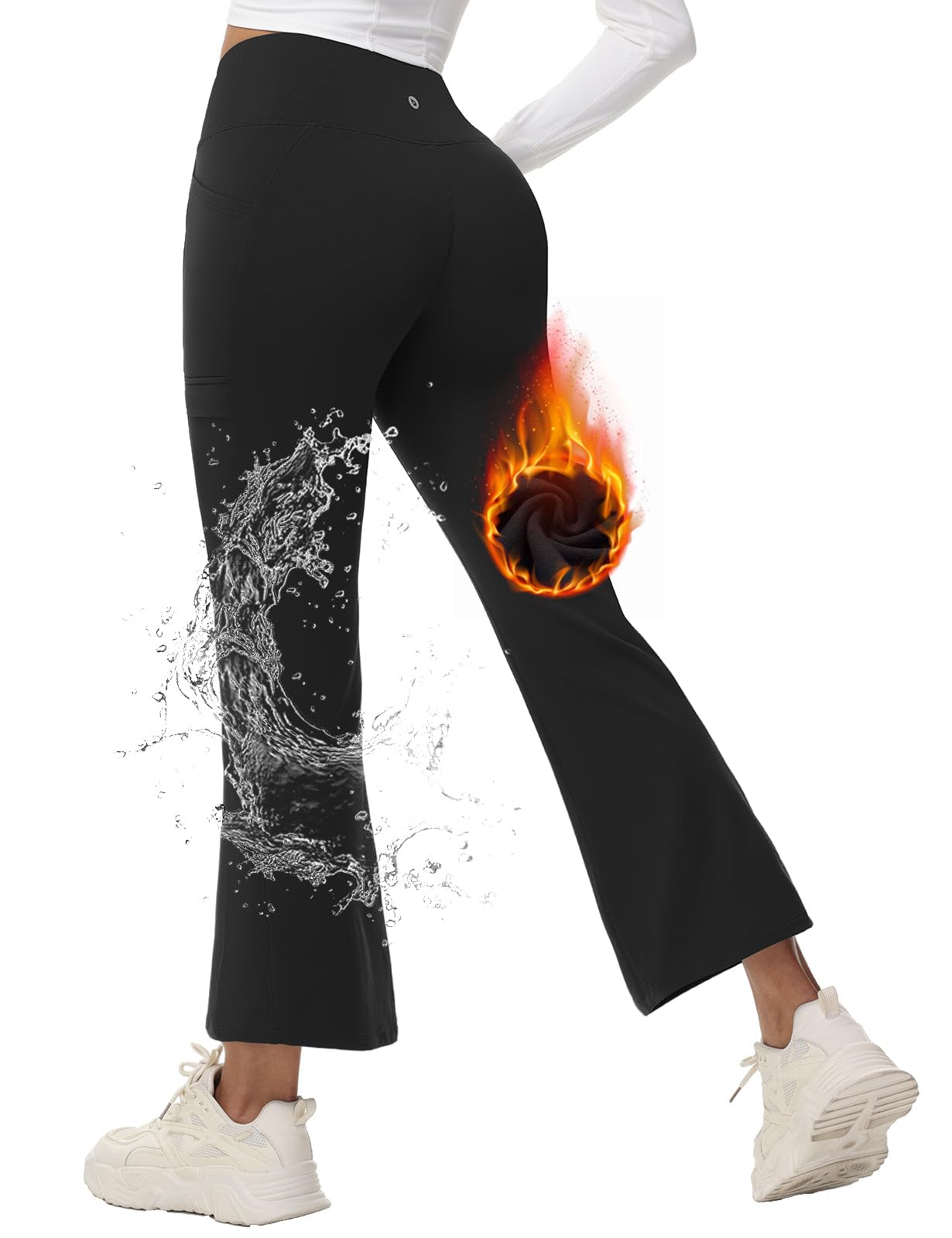 Photo 1 of BALEAF Women's 27" Fleece Lined Pants Water Resistant Crossover Flare Leggings Bootcut Hiking Thermal Winter Outdoor Black M