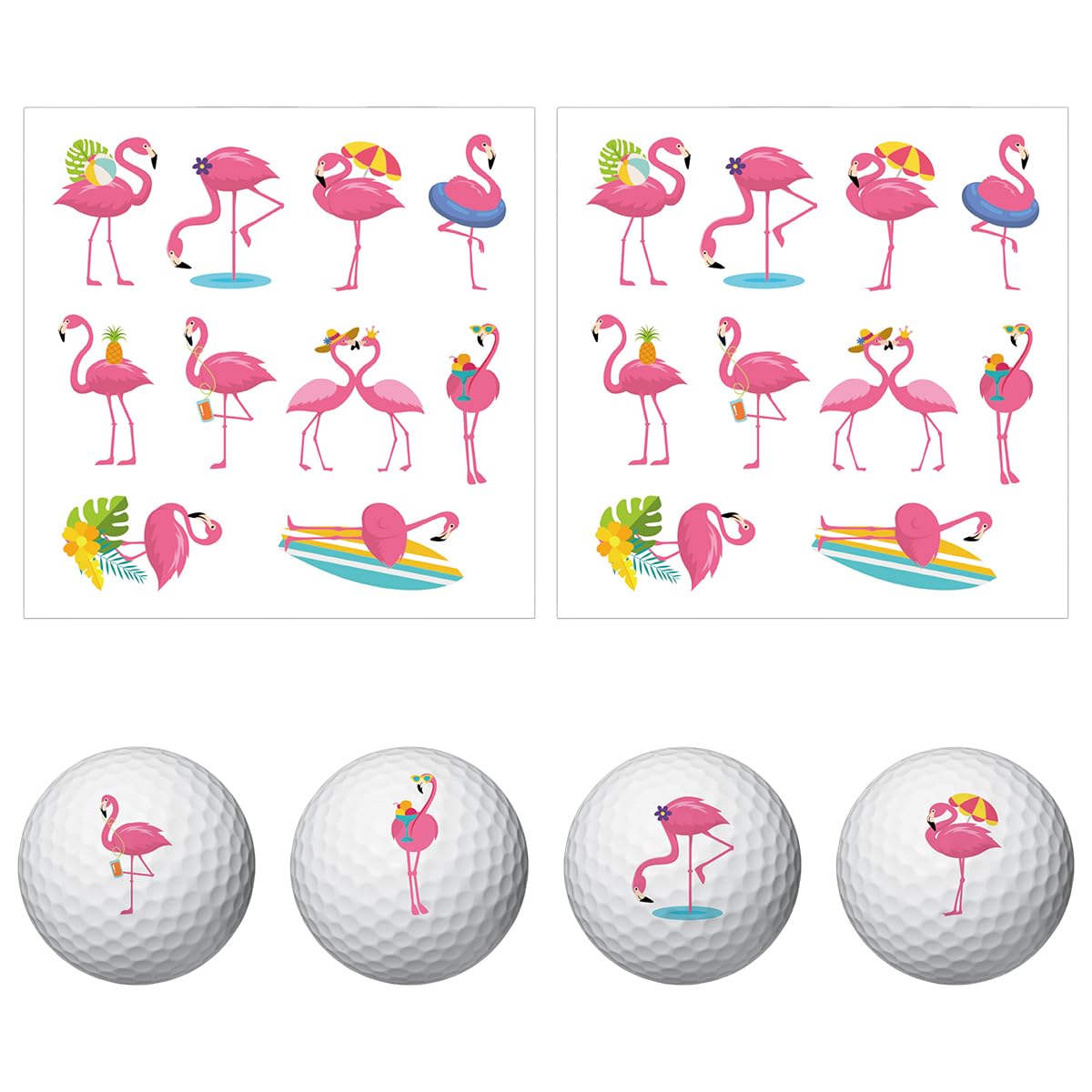 PLIGREAT Pink Flamingo Golf Ball Markers 20 Pcs Tropical Theme Golf Ball Marking Stickers for Identify Golf Balls 2 Sheets Golf Ball Customise Markers Golfer Gift Golfing Accessories