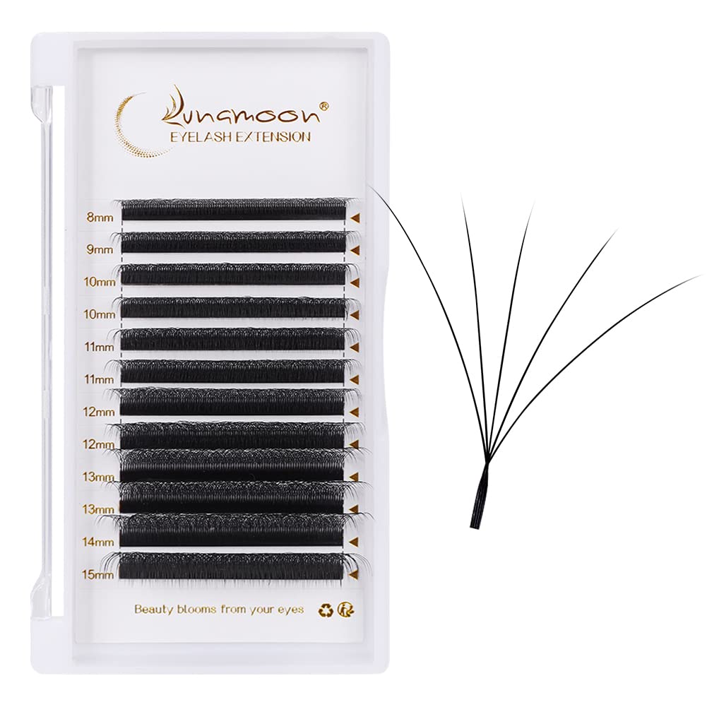 Lunamoon Volume Eyelashes, 5D W Eyelash Extension, Premade Fans Eyelash Extensions, Synthetic, Black, Pair, 1600 Eyelashes per Box