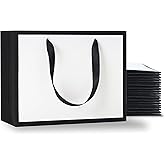 YACEYACE Black and White Gift Bags with Ribbon Handles, 20Pcs 10.5"x4.25"x8" Medium Black and White Paper Gift Bags,Paper Shopping Bag,Party,Boutique