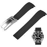 Juntan 18mm 20mm 21mm 22mm Curved End Rubber Watch Band, Tapered Silicone Curved Replacement Watch Strap for Men Women with Metal Classic Diving Buckle