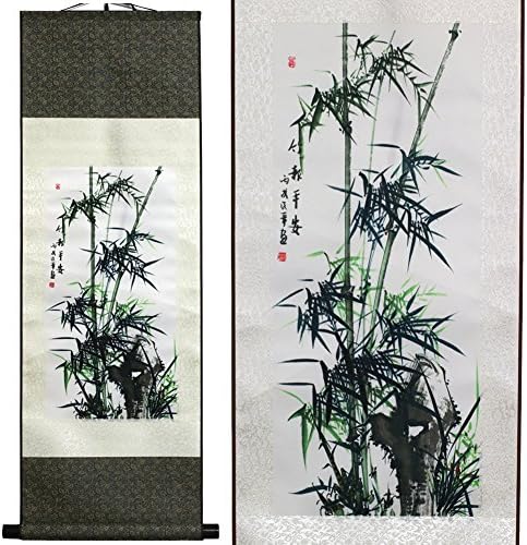 sweethomeAsian Silk Scroll & Picture Scroll & Wall Scroll Calligraphy Hanging Artwork (Bamboo Tells Peace)