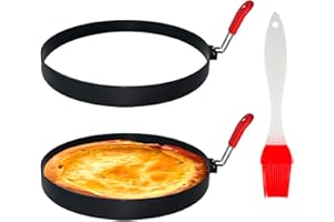 EONENOMI Egg Pancake Rings Mold, 2 Pack 6" Round Pancake Shaper Egg Mold Omelet Ring Stainless Steel Frying Eggs Ring with Silicone Handle for Griddle Sandwich Eggs Muffin Pancakes Burger Breakfast