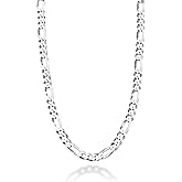 Miabella Italian 925 Sterling Silver 7mm Solid Diamond-Cut Figaro Link Chain Necklace for Men, Made in Italy