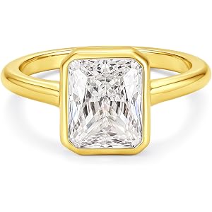 Kibelly 4CT Radiant Cut CZ Engagement Rings for Women, Travel Bezel Solitaire Promise Wedding Bands, 14K Gold/White Gold Plat