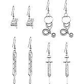 RofYof 4 Pairs Nurse Day Medical Symbol Earrings for Women Personalized Stethoscope Syringe Medical Themed Pearl Earrings Jewelry