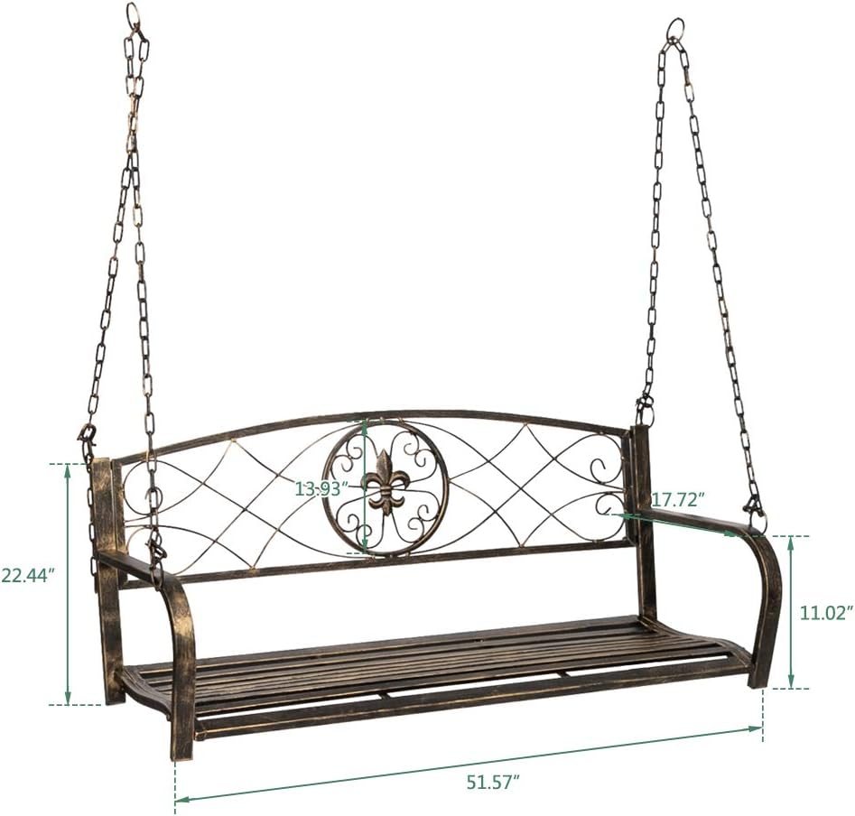 Weight Capacity 485lbs Rustic Bronze Love Seat Hanging Metal Patio Swing Chair Henf Outdoor Patio Porch Swing Bench Swing Bench With Chains Porch Swings