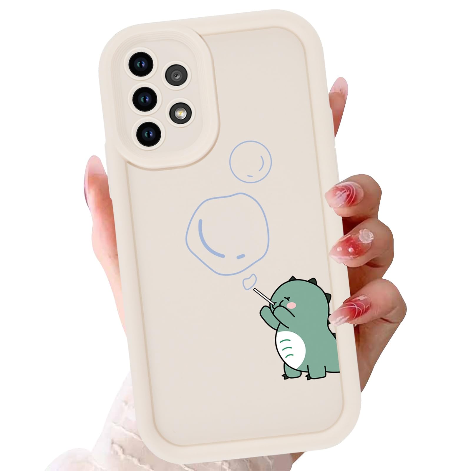 Zrutru Cute Dinosaur Phone Case for Samsung Galaxy A23 5G 6.6",Kawaii Bubble Cartoon Cases Funny Design Pattern Cover for Girls Kids Boys,Beige Soft Shockproof Lens Protection Funda for Samsung A23