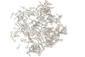 IDEALSV Small Mini Screw Eyes Pin Tiny Screw in Hooks Jewelry Metal Ring (250 PCS)