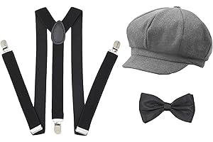 ICEVOG Kids Boys Suspenders and Bow Tie Set 1920s Great Gatsby Gangster Newsboy Hat Cap Costume Accessories