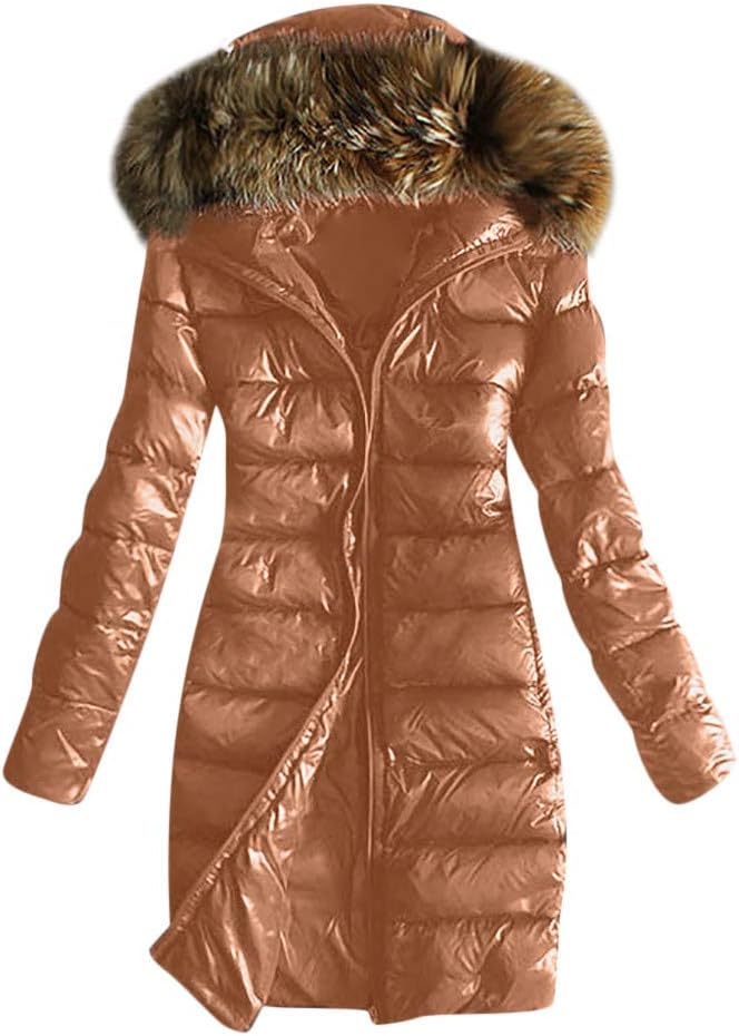 MOTOCO Women Long Fur Trimmed Hooded Padded Puffer Parka Ladies Winter Warm Jacket Coat