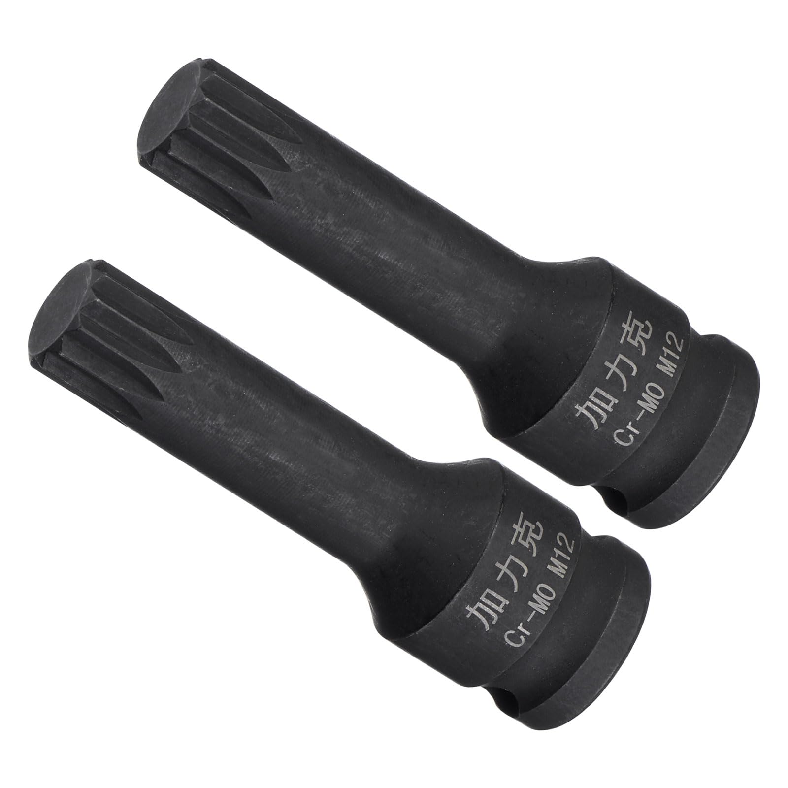 CoCud Impact Spline Bit Socket, M12 3/8" Square Drive 60mm Length, CR-MO Chamfer Design Impact Triple Square Spline Bit Socket - (Applications: for Automotive Repair), 2-Pieces