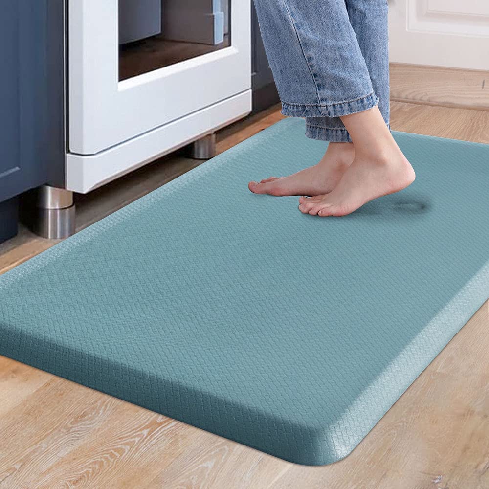 Carvapet Non Slip Kitchen Mat Anti Fatigue Standing Mats Cushioned Comfort Kitchen Floor Mats PVC Waterproof Runner Rug for Standing Desk, Kitchen, Office (Teal,44x70cm)