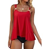 RXRXCOCO Women Tankini Bathing Suits Ruffle High Waisted Swimsuit Plus Size Tummy Control Swimwear