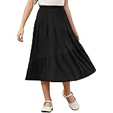 GORLYA Girls Holiday Casual Asymmetrical Tiered Ruffle Hem Long Swing Boho Fancy Maxi Skirt 6-14Y