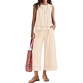LOMON Two Piece Sets for Women Summer Outfits Sleeveless Tank Tops Wide Leg Crop Pants Matching Lounge Vacation Travel