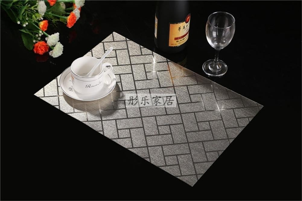 DIANZHUO Placemat 4Pcs Placemat Waterproof Oil-Proof European Style Pvc Non-Slip Insulation Table Mats Japanese-Style Wash Away Environmental Protection Plate Bowl Dish Western Food Pad Decoration , Light Gold
