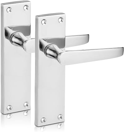 XFORT Victorian Lever Latch Chrome Door Handles 6 inch Backplate Pair
