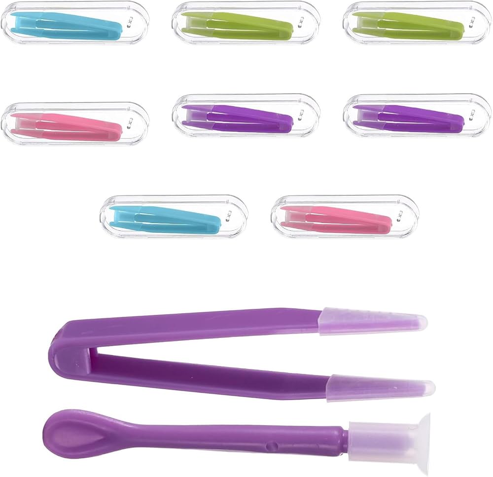 BRITECO 8Pcs Contact Lens Applicator Kit with Tweezers Suction Stick Case