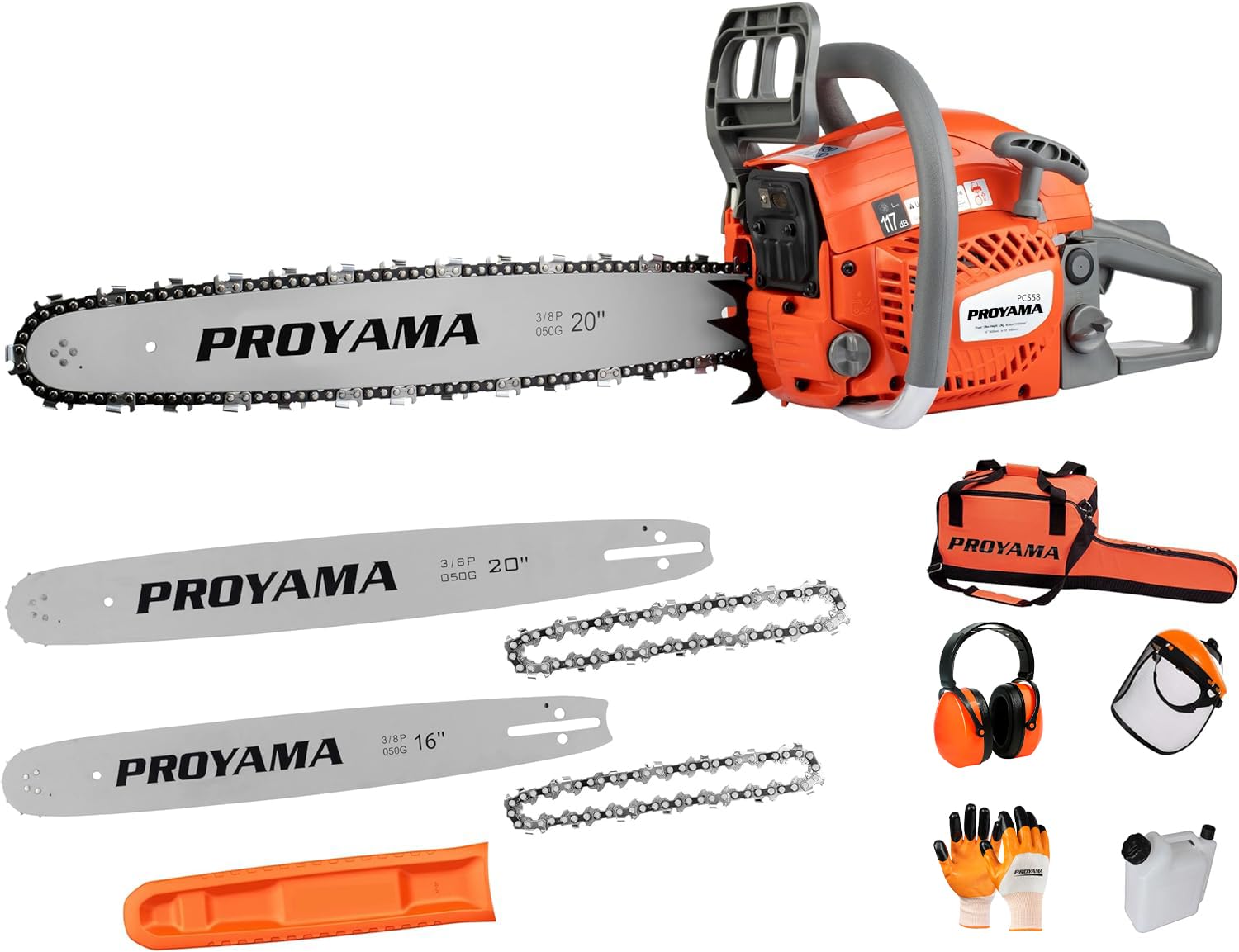 PROYAMA 58CC 2-Cycle Gas Powered Chainsaw, 16-Inch