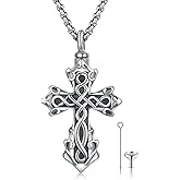 Celtic Cross Ashes Necklace 925 Sterling Silver Cross Urn Necklaces for Ashes Celtic Knot Urn Ash Pendants Memorial Keepsake Cremation Jewelry for Women Men