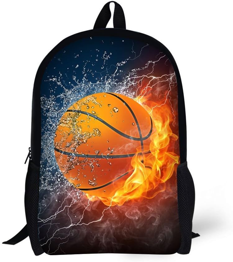 School Backpack，for Age 6-16 Boys with Pencil Bag Combustion Football Design