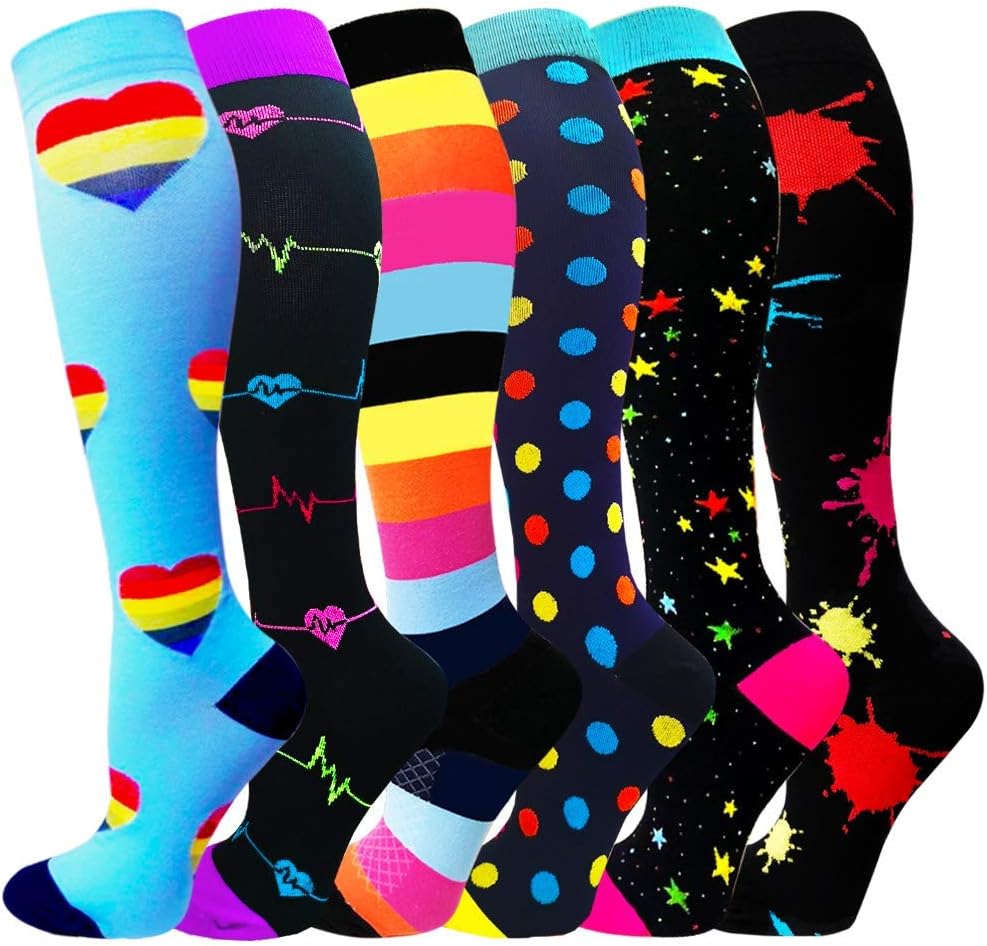 Compression Socks for Women and Men-Best Medical, for Running,Nursing,Circulation & Recovery, Hiking Travel & Flight Socks-20-25mmHg. 11-multicolor-6 Pairs S/M