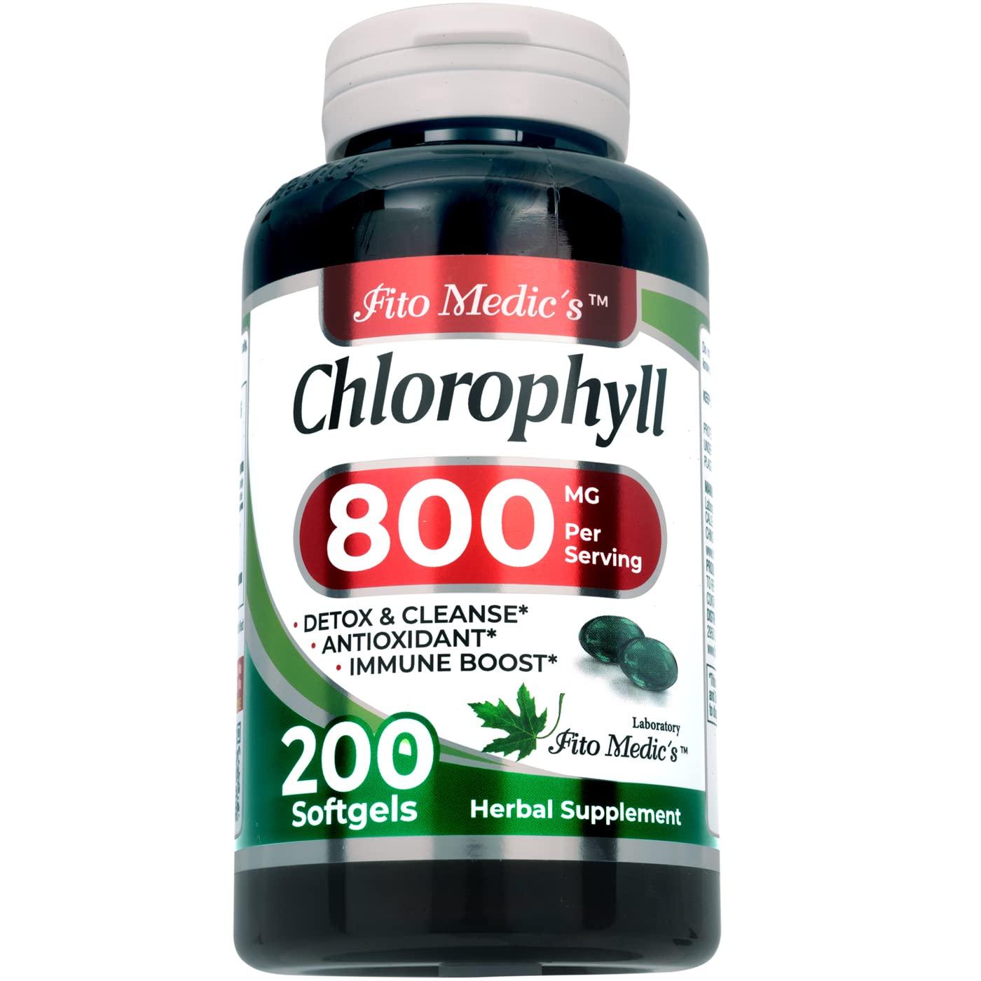 fito medic's lab - chlorophyll - pure - 800 mg per serving- 200 softgels - chlorophyll capsules -detox cleanse, greens supplements- chlorophyll pills - ultra high absorption.