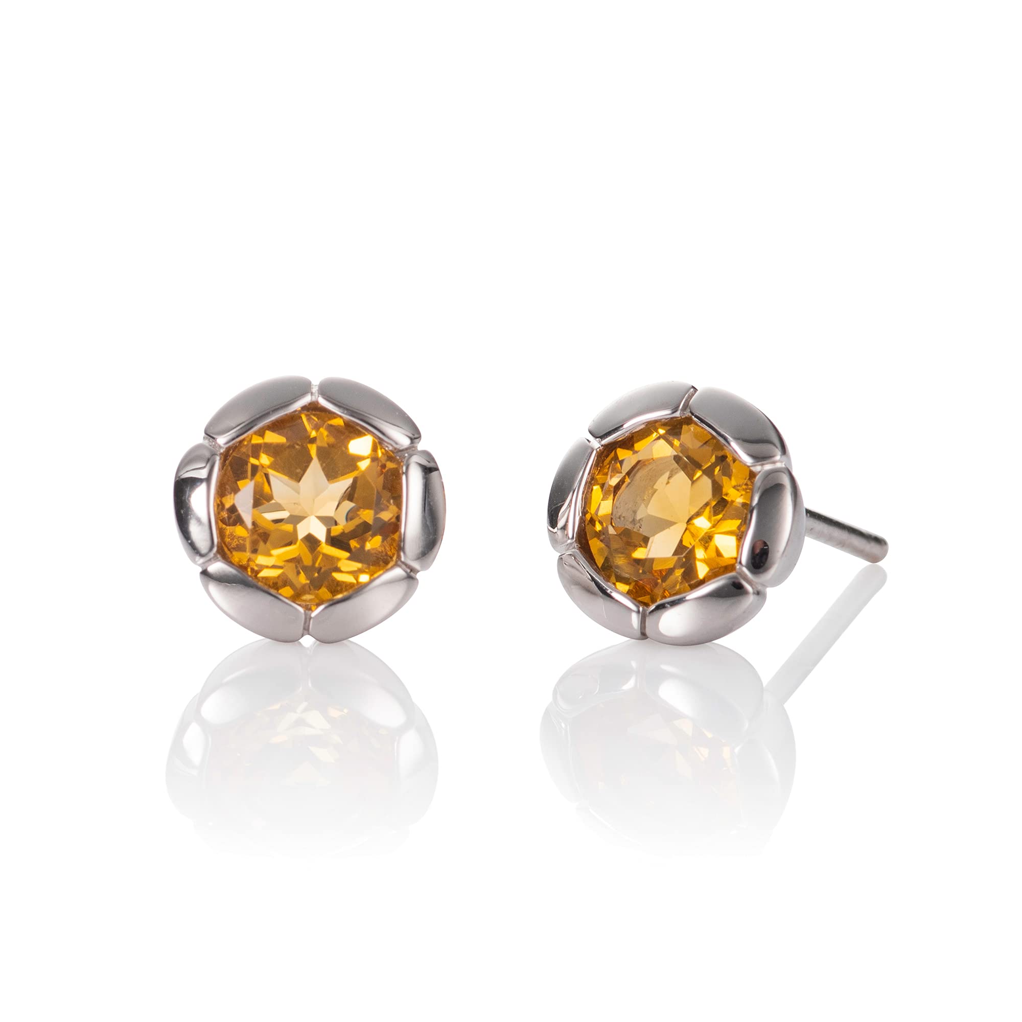 Namana 925 Sterling Silver Earrings for Women with Citrine Gemstones, Solid Silver Citrine Earrings for Women, 925 Silver Stud Earrings for Women with Gems, Natural Gemstone Earrings for Women