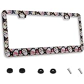 Personalized License Plate Frame Sugar Skull Stainless Steel License Plate Holder Accessory Decorative 2 Holes and Screws Fits US Standard License Plates Size: 12.2 x 6.3 Inches for Men Women