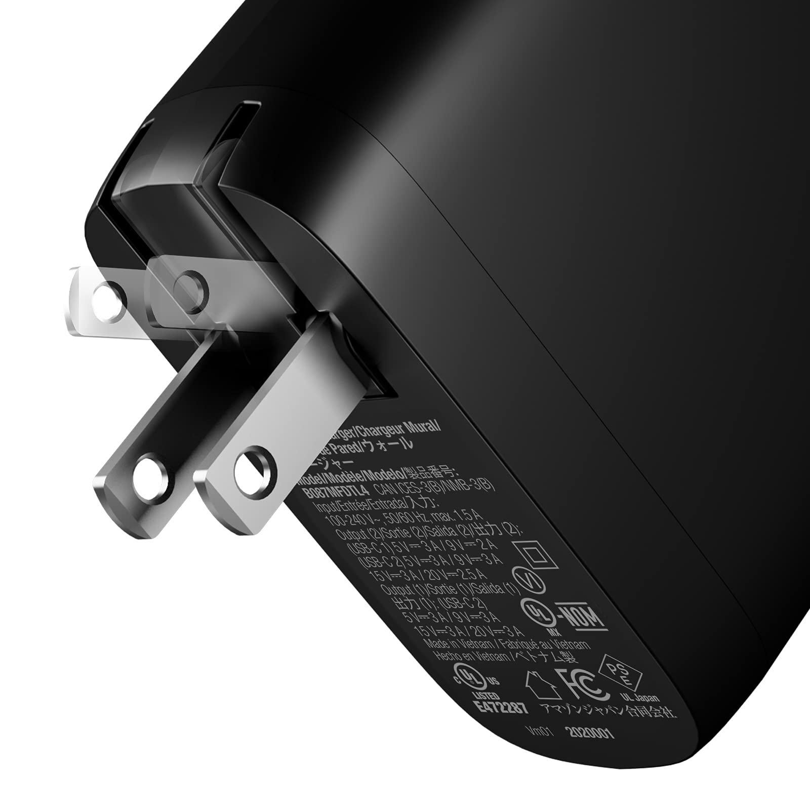 Amazon Basics 68W Two-Port GaN Wall Charger with 2 USB-C Ports (60W, 18W) with PD for Laptops, Tablets & Phones (iPhone 16/15/14/13/12/11/X, iPad, MacPro, Samsung, and More), Non-PPS, Black