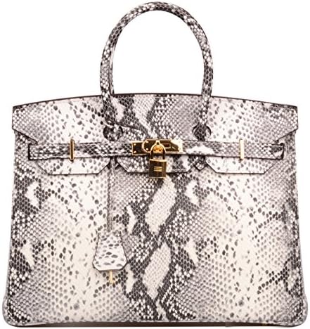 Ainifeel Women's Snakeskin Embossed Patent Leather Padlock Purse Top Handle Bag On Promotion