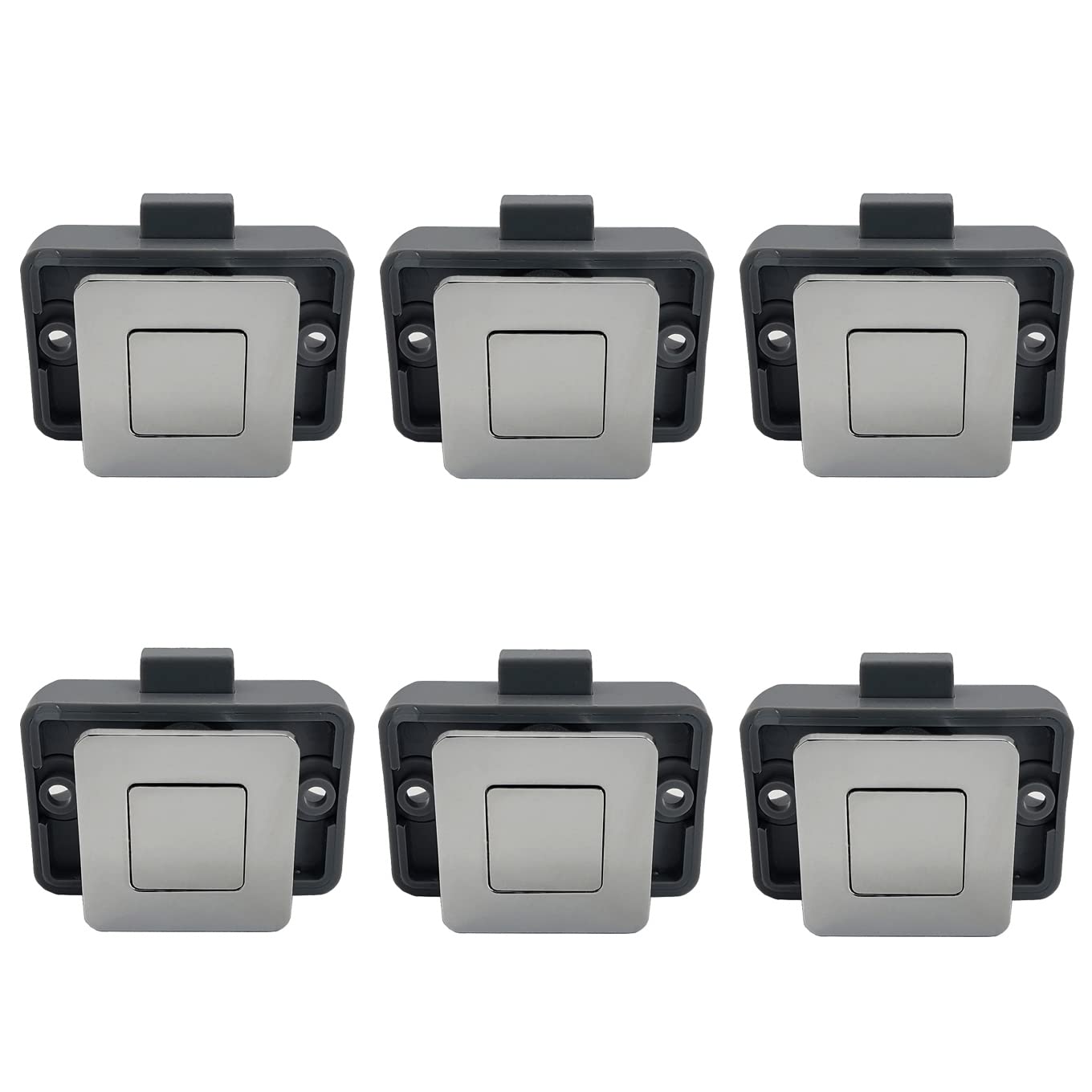 Photo 1 of 6 Packs PUROCEAN Metal Push Button Latch Square RV Push Button Catch (Chrome)