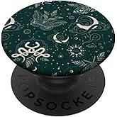 Dark Green Mystical Witchcore Celestial Night Moth & Snake PopSockets Adhesive PopGrip