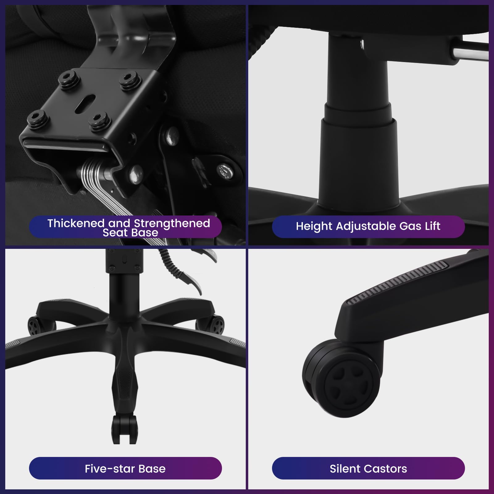 WOLTU Gaming Stuhl Stoff Stoff Kühl im Sommer Ergonomischer, 150 kg Belastbarkeit Verstellbarer Rückenlehne, Ergonomische Lendenstütze, Fußstütze, Büro- & Game-Sessel, Schwarz+Grau 8