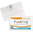 Fsoka ID Card Holder Hard PVC Material Transparent Pin Style Combi Clip Horizontal Name Badge Holder With Inserts Fit Card