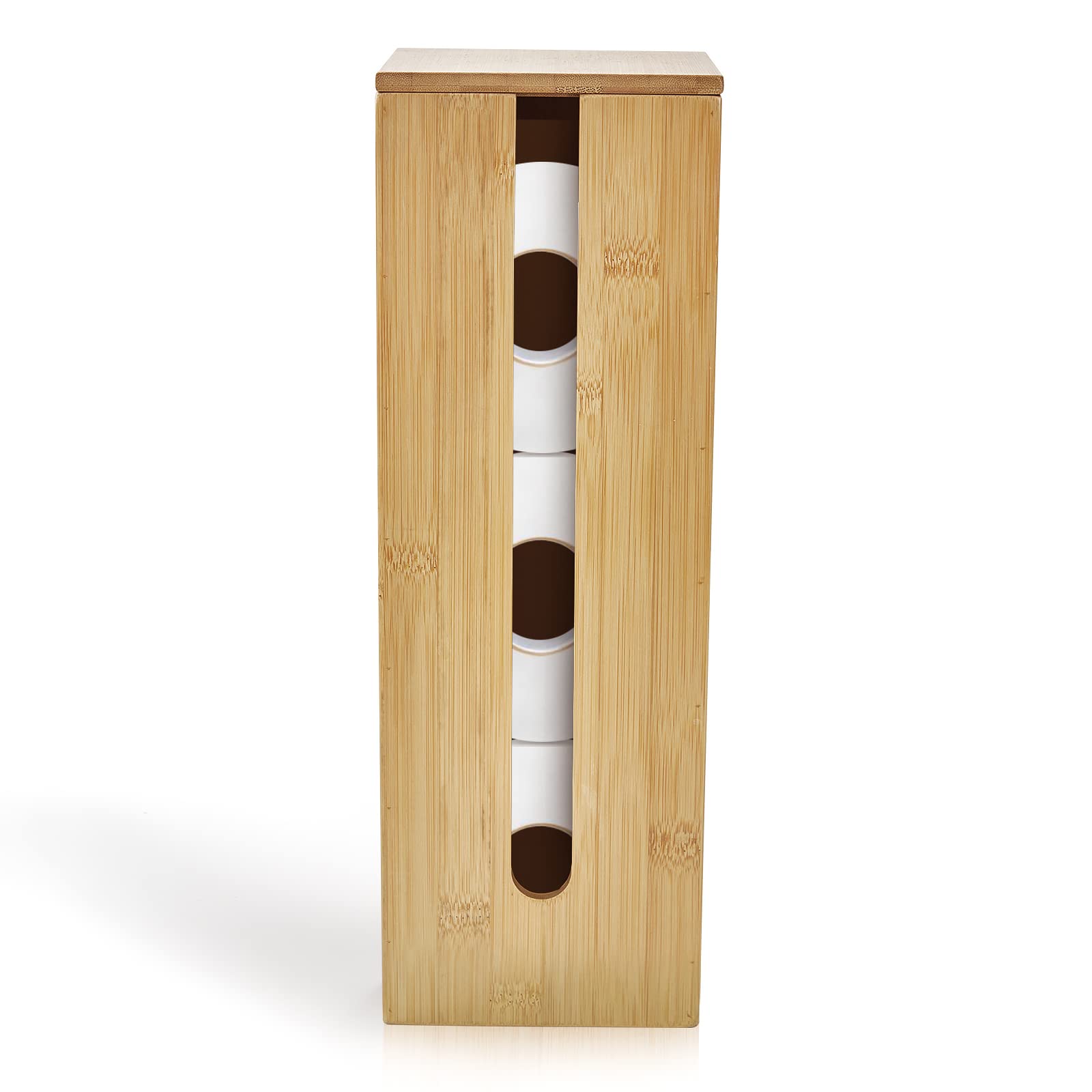 GOBAM Bamboo Toilet Roll Holder Stand, Fits 3 Toilet Rolls, Compact Design, Free Standing Toilet Roll Holder for Bathroom - Natural, 12.7 x 12.7 x 42 cm