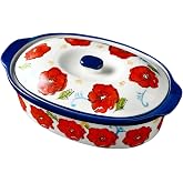 Floral Ceramic Casserole Dish with Lid &ndash; 40oz Oval Baking Dish, Oven-Safe Stoneware for Lasagna, Roasting, Serving &ndash; Elegant Floral Design, Microwave &amp; Dishwasher Safe &ndash; Perfect for 1-2 Person