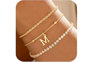 JIAOGE Christmas Gifts for Women Teen Girls Grandkids - Dainty Gold Bracelets for Women Personalized Gold/Silver Initial Bracelet Stack Stackable Rope Box Chain Tennis Bracelets for Girls Jewelry Set