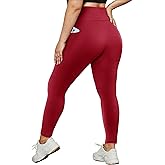 HLTPRO Plus Size Leggings with Pockets for Women - Black Yoga High Waist Tummy Control Pants for Workout