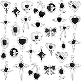 PH PandaHall 32Pcs 16 Styles Enamel Gothic Charms Pendants, Halloween Black Hanging Heart Charms Alloy Gothic Dangle Pendant Bracelet Charm Bulk for DIY Jewelry Accessories Cross Necklaces Earrings